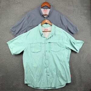 Coleman Mens XXL Short Sleeve Fishing Shirts Lot of 2 Gray Teal Vented Utility